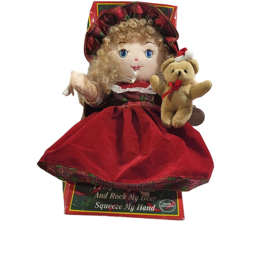 Vintage Cuddle Wit Christmas Plush Doll Plush Red Teddy Bear‎ Music 1994 17"